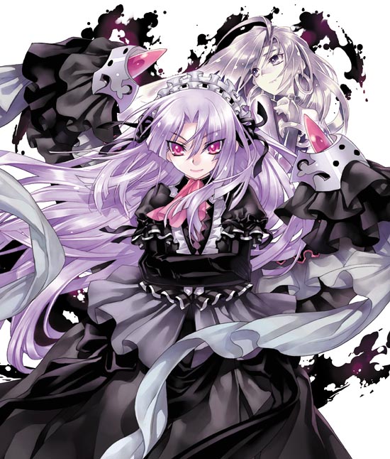kousaki rui, tagme, crossed arms, hairband, pink eyes, purple hair, solo