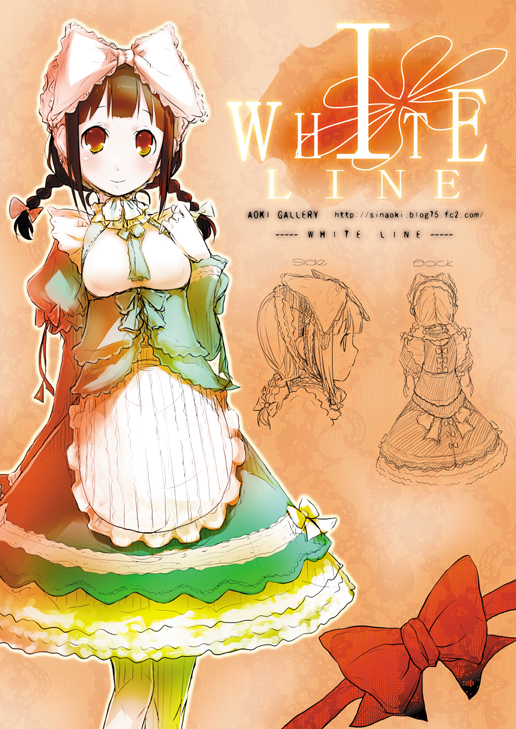 aoki shin, original, bad id, bad pixiv id, 1girl, apron, bow, brown eyes, brown hair, twintails