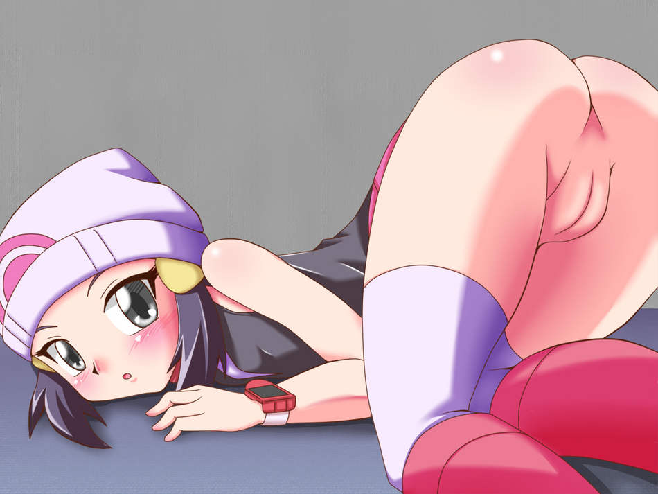 takappe, dawn (pokemon), nintendo, pokemon, pokemon adventures, ass, black eyes, black hair, blush, cleft of venus, hat, looking at viewer, no panties, pussy, skirt, thighhighs, uncensored