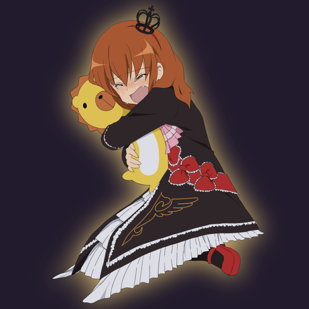 yuuya (musaishoku), maria (umineko), sakutarou (umineko), ushiromiya maria, umineko no naku koro ni, bad id, bad pixiv id, 00s, 1girl, dress, female focus, mary janes, shoes, solo, stuffed animal, stuffed lion, stuffed toy, tears