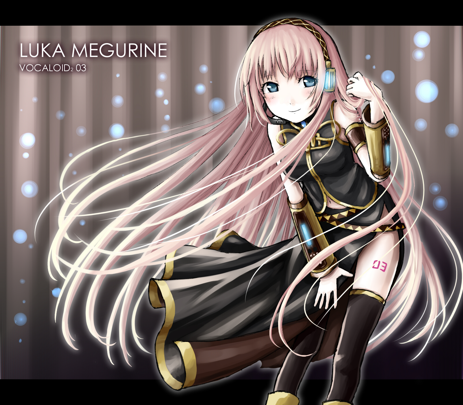 kazuharu kina, megurine luka, vocaloid, bad id, bad pixiv id, highres, tagme, hair spread out, holding, holding own hair, long hair, thighhighs, very long hair