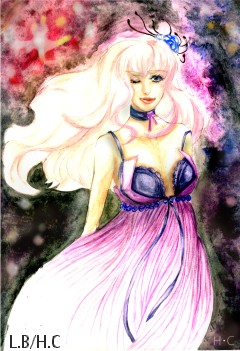 sheryl nome, macross, macross frontier, lowres, 00s, blonde hair, blue hair, dress, long hair, solo