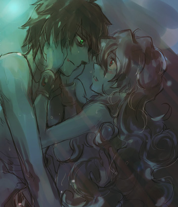 taira momen, garlock simon, nia teppelin, simon (ttgl), tengen toppa gurren lagann, lowres, 00s, 1boy, 1girl, breasts, couple, hetero, long hair, topless female