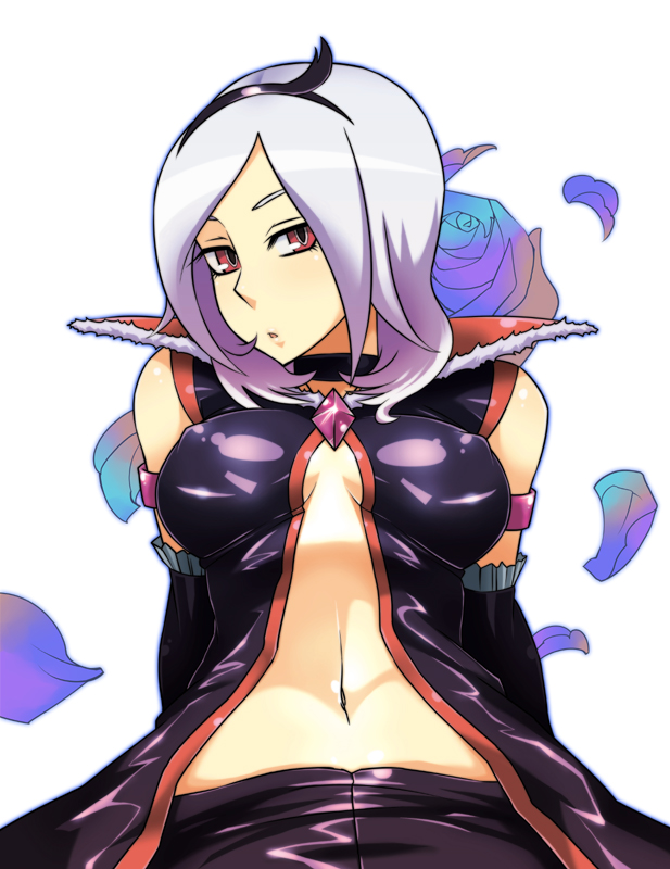 enoshima iki, eas (fresh precure!), higashi setsuna, fresh precure!, precure, black neckwear, 00s, 1girl, breasts, choker, female focus, hairband, large breasts, purple hair, red eyes, shiny clothes, skin tight, solo, spandex