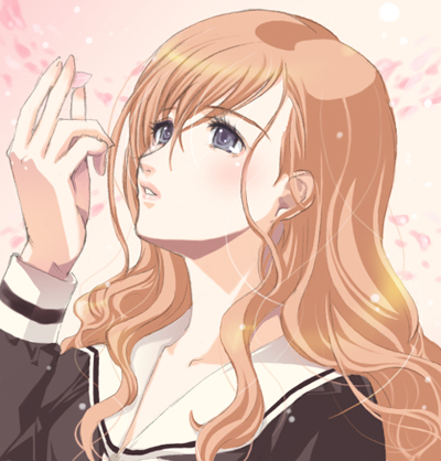 yoshizawa tomoaki, toudou shimako, maria-sama ga miteru, lowres, 00s, brown hair, long hair, looking up, petals, school uniform, solo