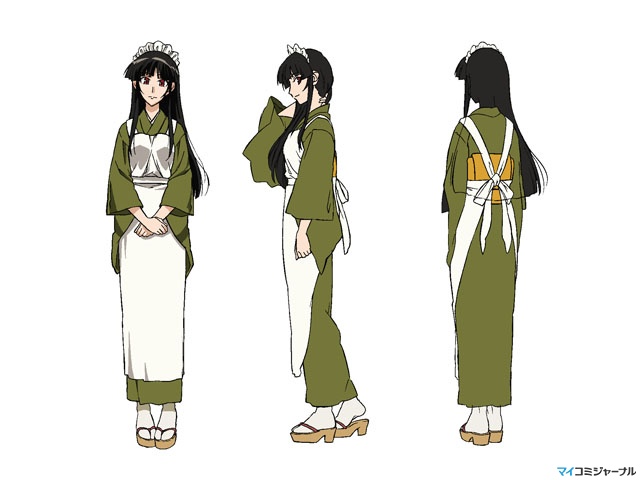 arashiyama sayoko, natsu no arashi!, 00s, 1girl, blunt bangs, comic, hime cut, long hair, red eyes, waitress