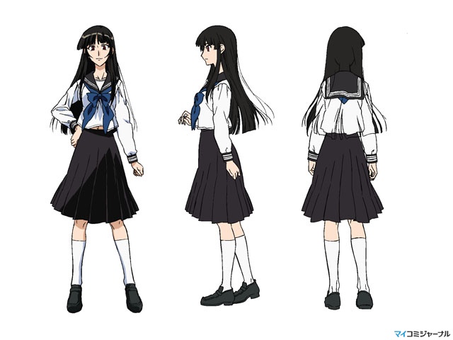 arashiyama sayoko, natsu no arashi!, 00s, 1girl, blunt bangs, hime cut, long hair, red eyes, school uniform, serafuku