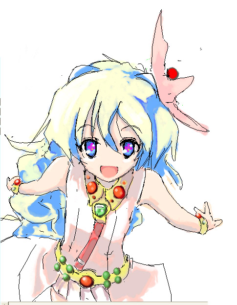 maiku, nia teppelin, tengen toppa gurren lagann, 00s, 1girl, female focus, oekaki, open mouth, smile, solo