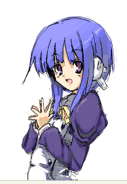 maiku, ilfa (to heart), to heart (series), to heart 2, 00s, 1girl, blue hair, female focus, oekaki, open mouth, purple eyes, robot ears, solo