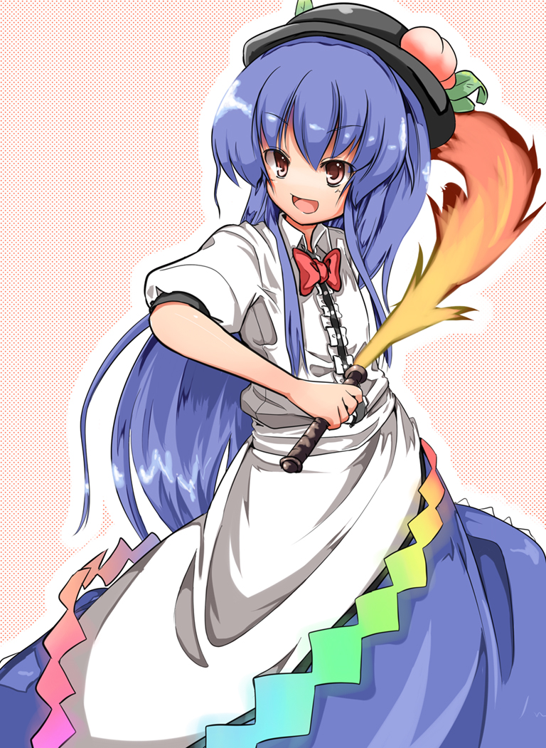 maiku, hinanawi tenshi, touhou, 1girl, bow, bowtie, female focus, open mouth, solo, sword, sword of hisou, weapon