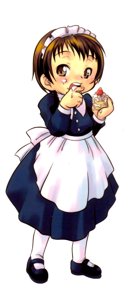 yokoyama negi, food, fruit, maid, strawberry