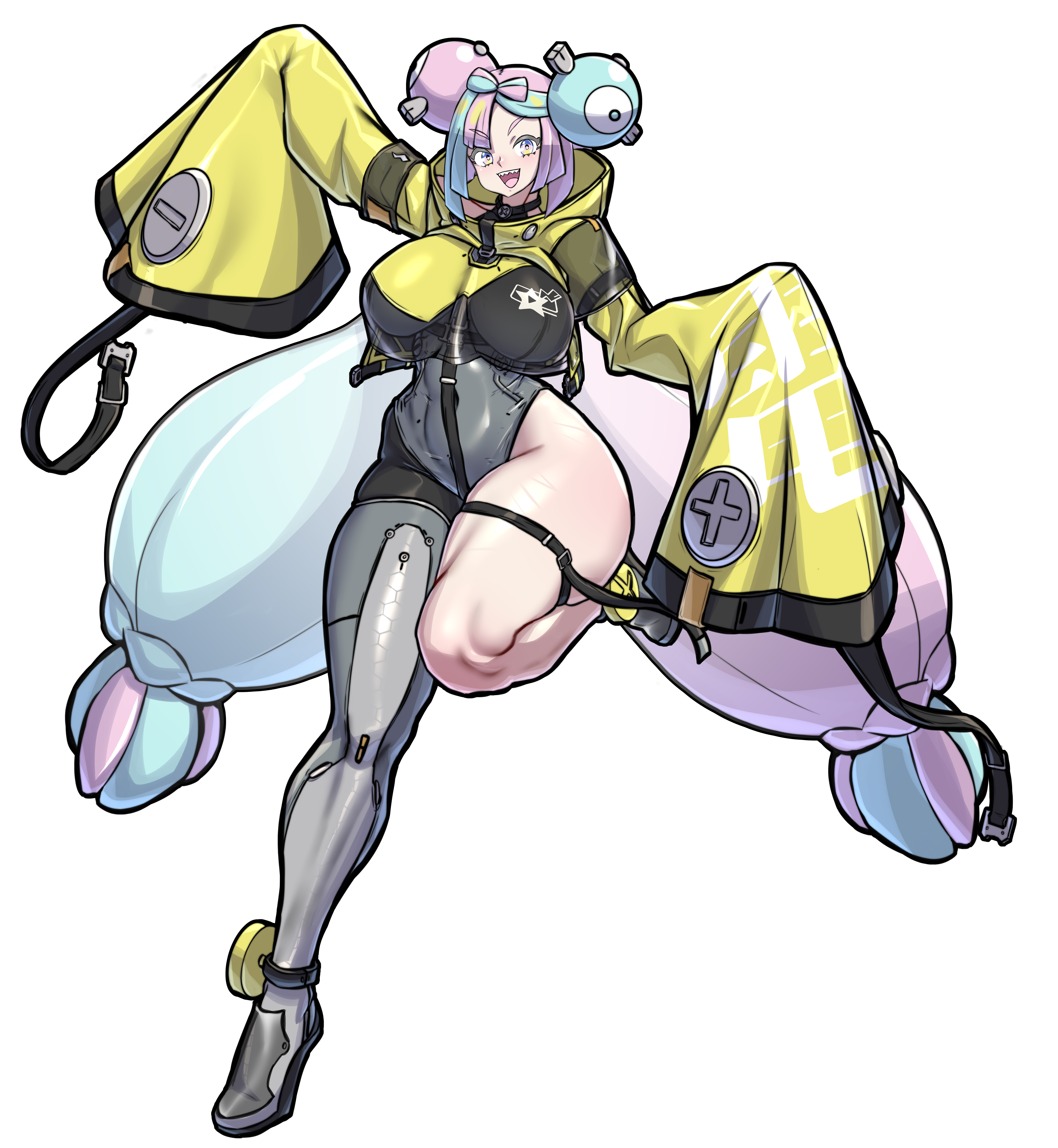 mold (pixiv6616319), iono (pokemon), nintendo, pokemon, pokemon sv, absurdres, highres, 1girl, adapted costume, breasts, large breasts, simple background, white background