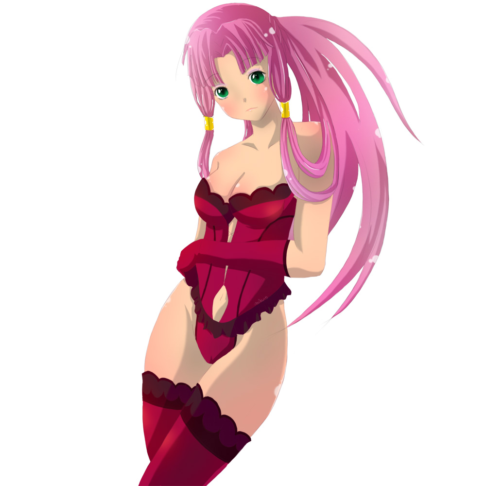 miang, mizunashi akari, aria (manga), bad id, bad pixiv id, 00s, 1girl, female focus, green eyes, lingerie, lipstick, long hair, makeup, pink hair, solo, underwear
