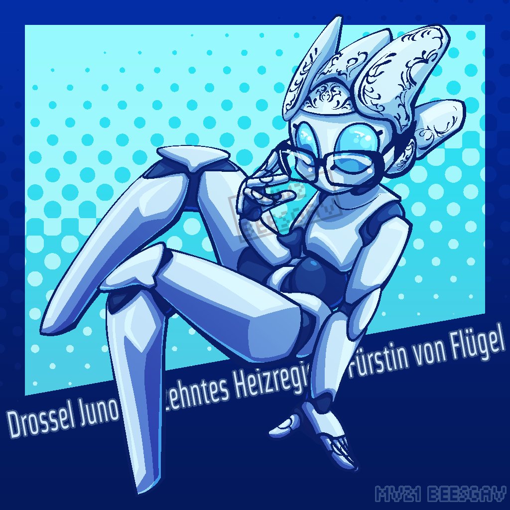 drossel von flugel, fireball (series), 1girl, beesgav, black-framed eyewear, blue eyes, blue sclera, colored sclera, glasses, humanoid robot, joints, mechanical hair, no mouth, robot, robot girl, robot joints