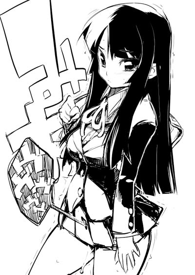 akiyama mio, k-on!, 00s, 1girl, female focus, greyscale, monochrome, school uniform, solo