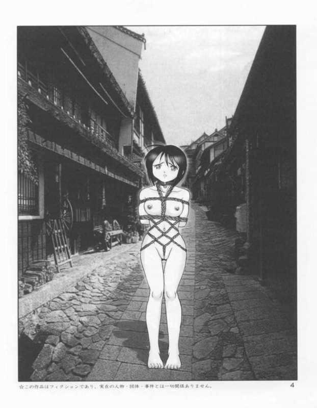 1girl, bdsm, bondage, bound, female focus, greyscale, monochrome, nipples, photo background, short hair, solo, standing