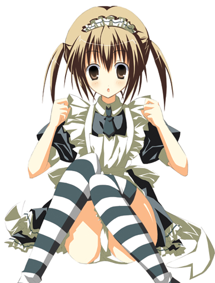 sesa, original, bad id, bad pixiv id, apron, brown eyes, brown hair, maid, maid apron, necktie, panties, solo, striped clothes, striped thighhighs, thighhighs, twintails, underwear