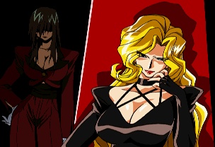 variable geo, character request, official art, source request, tagme, 2girls, blonde hair, breasts, cleavage, multiple girls
