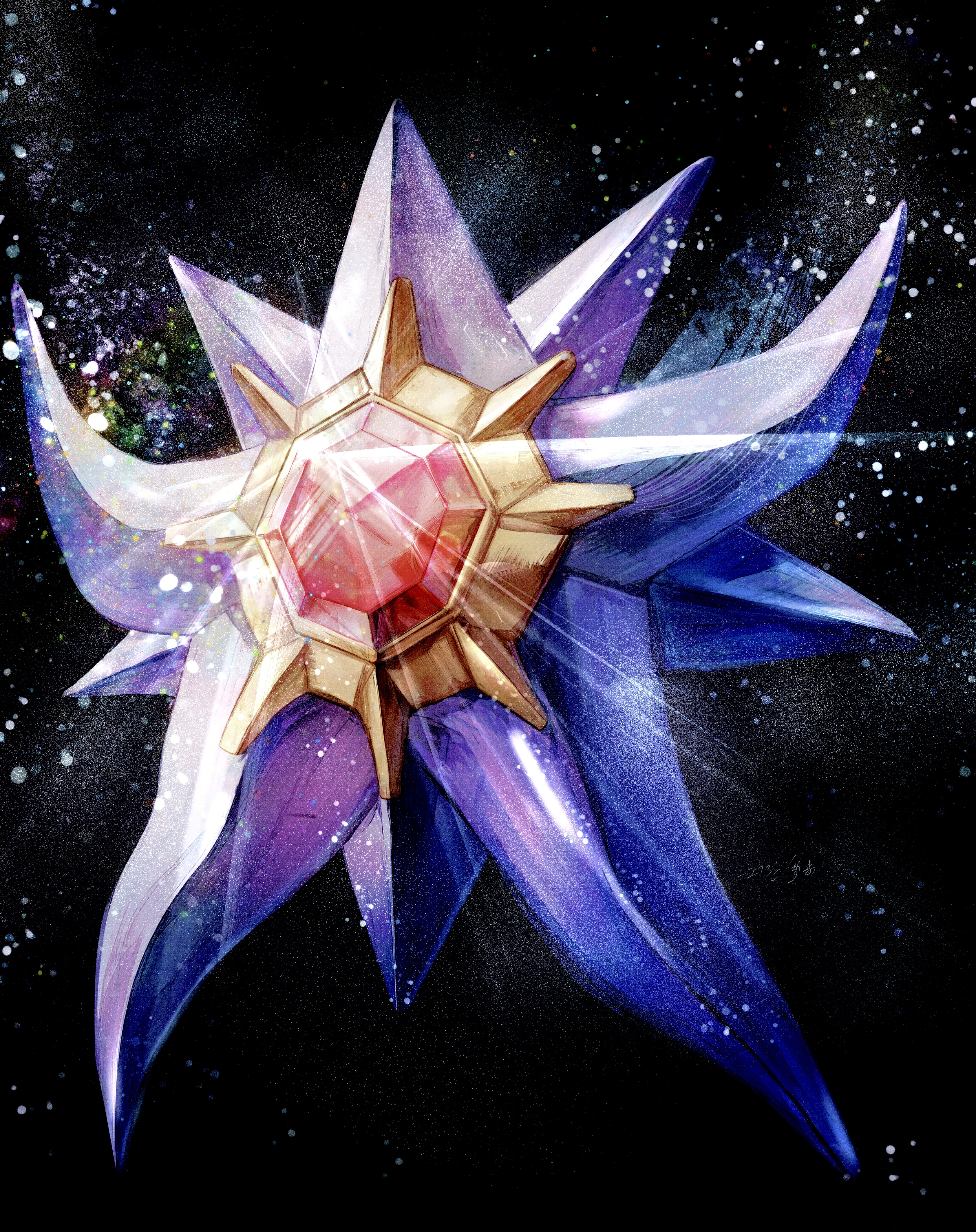 renoahh, mega starmie, starmie, nintendo, pokemon, absurdres, highres, black background, full body, gem, gen 1 pokemon, mega pokemon, no humans, pokemon (creature), pokemon focus, red gemstone, solo