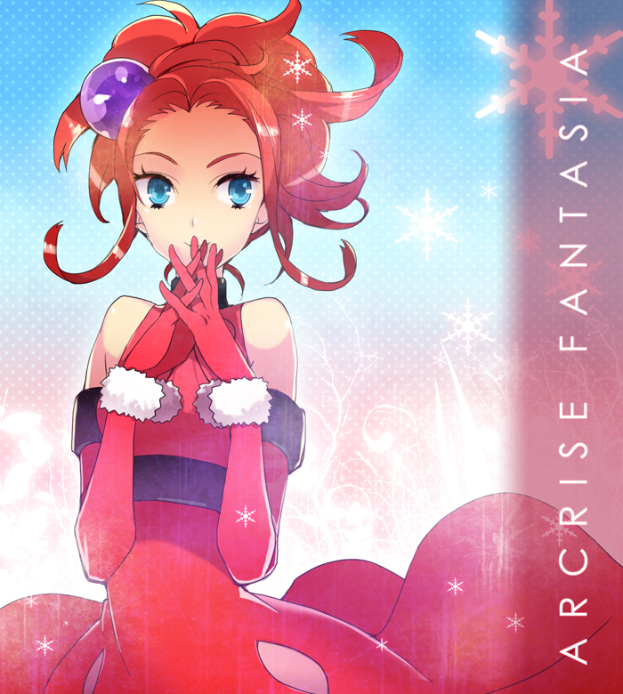 mami (apsaras), adelle nevanlinna, arc rise fantasia, blue eyes, brown hair, dress, elbow gloves, gloves, solo