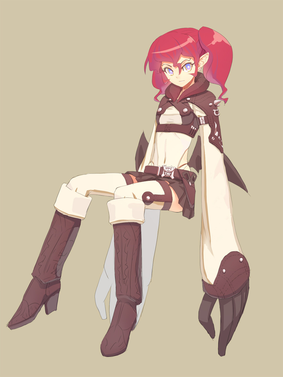 ga9, bad id, bad pixiv id, highres, purple eyes, red hair, sitting, solo, twintails