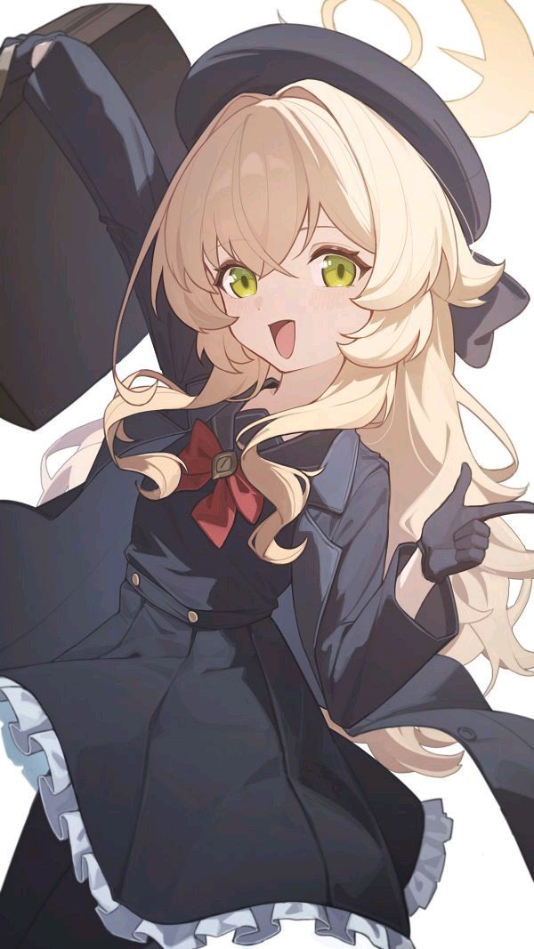 blue archive, 1girl, blonde hair, formal clothes, long hair, looking at viewer, niyaniya (blue archive), open mouth, school uniform, suit, upper body, white background