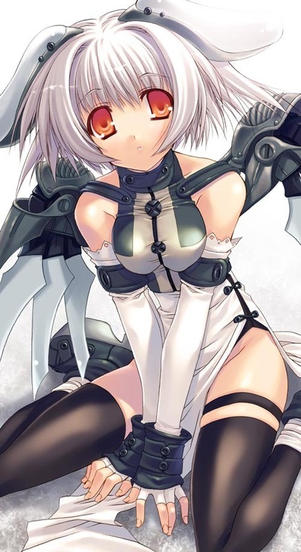 tagme, kneeling, mechanical wings, red eyes, short hair, staring, white hair, wings