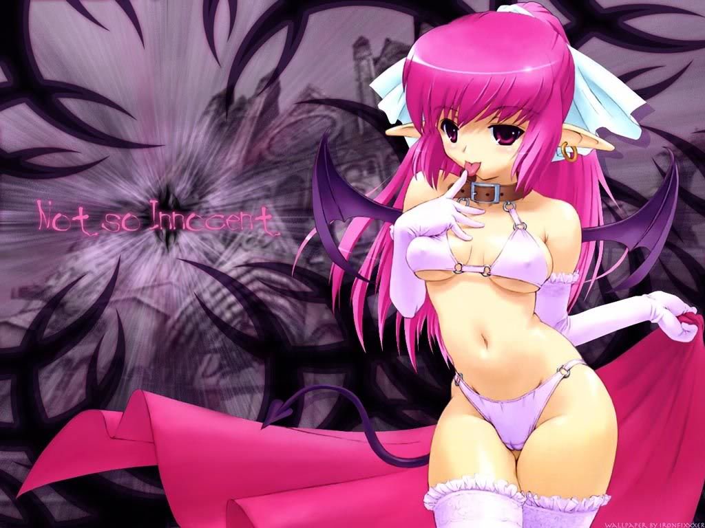 inu777, nira (character), capcom, lace-trimmed legwear, third-party edit, 1girl, :p, bat wings, blush, bow, bra, breasts, castle, cleavage, collar, covered erect nipples, demon, demon girl, demon tail, earrings, elbow gloves, female focus, finger to mouth, frilled thighhighs, frills, gloves, hair bow, hair ribbon, highleg, highleg panties, jewelry, lace, lace trim, lingerie, long hair, medium breasts, naughty face, navel, panties, pink eyes, pink hair, pointy ears, purple bra, purple hair, purple panties, purple thighhighs, red eyes, ribbon, sideboob, single earring, sky, solo, standing, tail, thighhighs, tongue, tongue out, underboob, underwear, watermark, wings