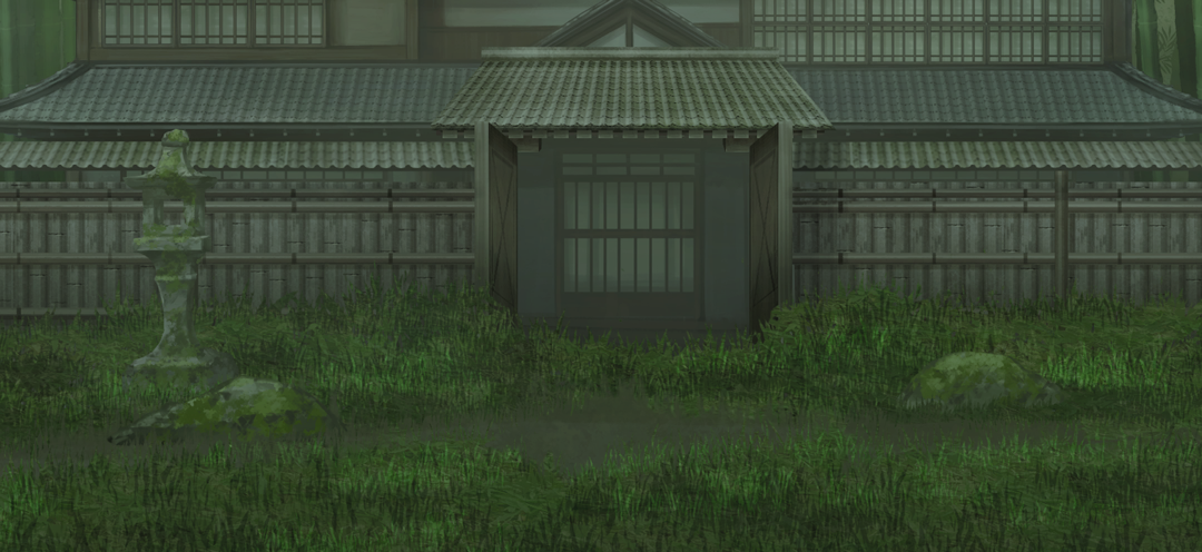 touhou, touhou gensou eclipse, game cg, non-web source, official art, architecture, boulder, east asian architecture, eientei, gate, grass, no humans, scenery, stone lantern, tile roof