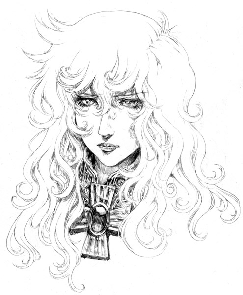 katzeh, oscar francois de jarjayes, versailles no bara, 1970s (style), 1girl, female focus, greyscale, monochrome, oldschool, retro artstyle, solo
