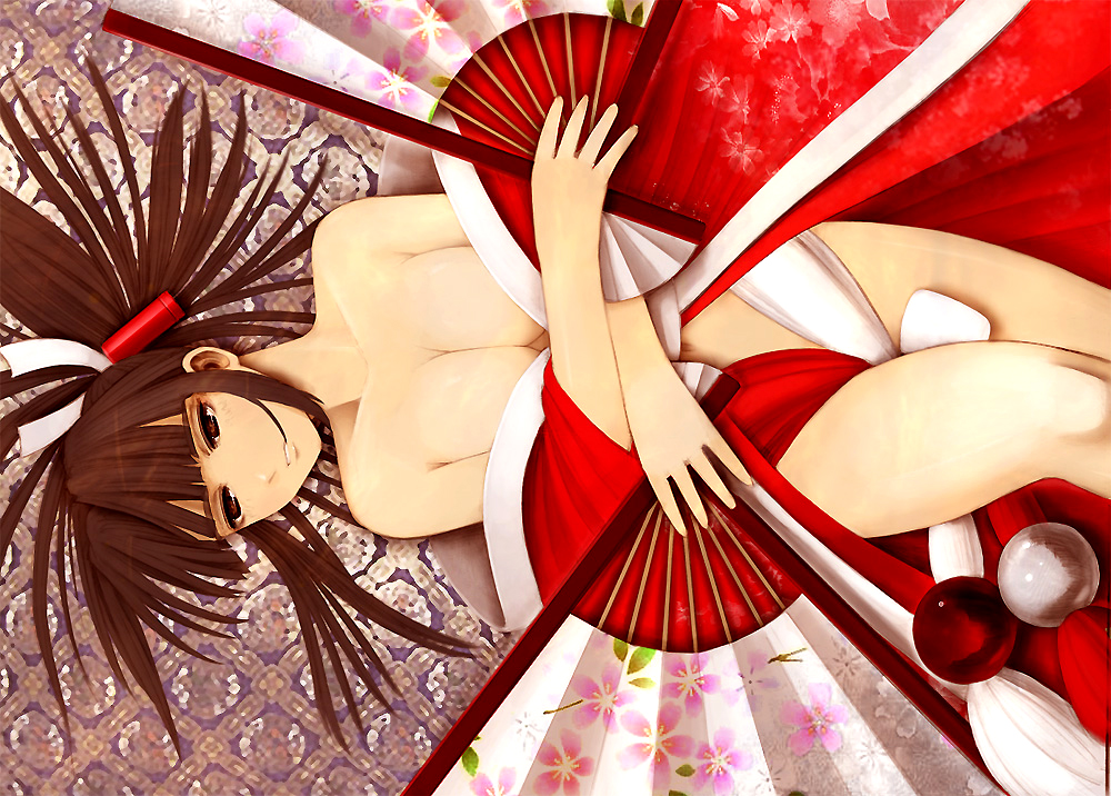 shiranui mai, snk, the king of fighters, breasts, brown eyes, brown hair, japanese clothes, kimono, large breasts, long hair, ninja, smile