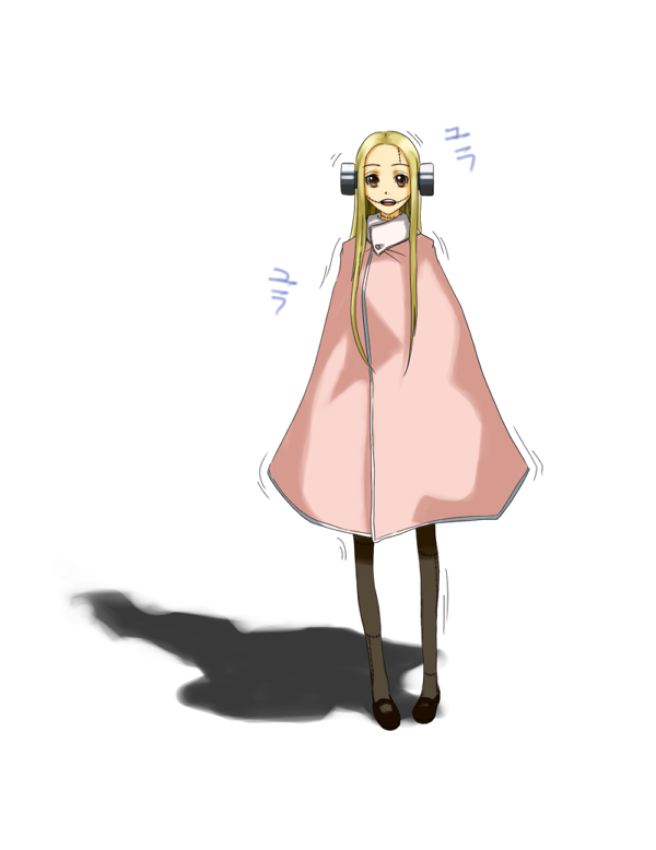 yuuki (pixiv), yuuki (yuuki333), madaraki fran, franken fran, 1girl, blonde hair, bolt (hardware), cloak, electrodes, female focus, long hair, pantyhose, red eyes, scar, solo, stitches