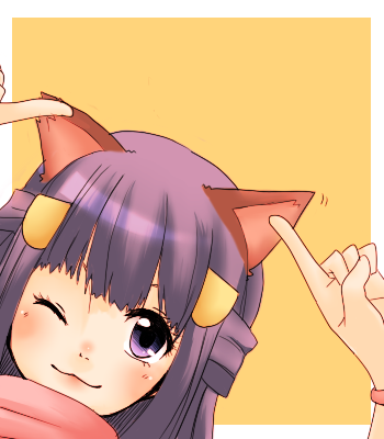 hagino aki, dawn (pokemon), nintendo, pokemon, lowres, 1girl, :3, ;3, animal ears, cat ears, cat girl, female focus, one eye closed, purple eyes, purple hair, solo