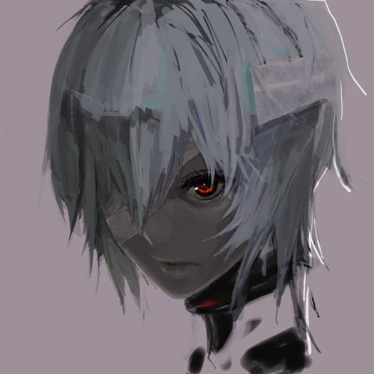 kuro tomato, kurotomato (heavens-apple), ayanami rei, neon genesis evangelion, bad id, bad pixiv id, 1girl, bandage over one eye, bandages, blue hair, close-up, dark-skinned female, dark skin, eyepatch, female focus, lips, mecha pilot suit, plugsuit (evangelion), red eyes, short hair, solo