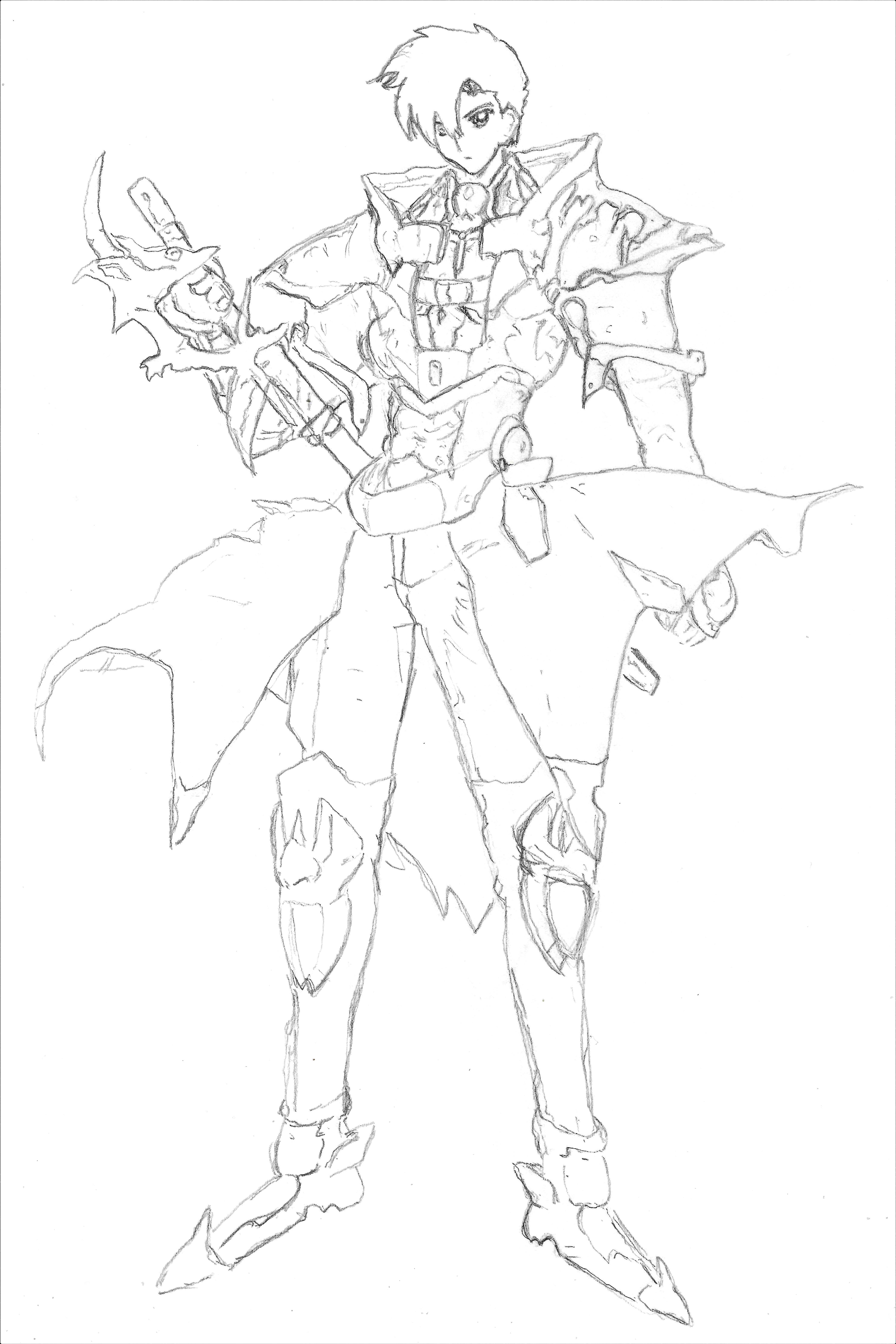 sicklebx, langrisser, original, absurdres, clip studio paint (medium), graphite (medium), highres, traditional media, 1990s (style), 1boy, pencil, retro artstyle, sheath, sketch, sword, unsheathing, urushihara satoshi (style), video game, weapon