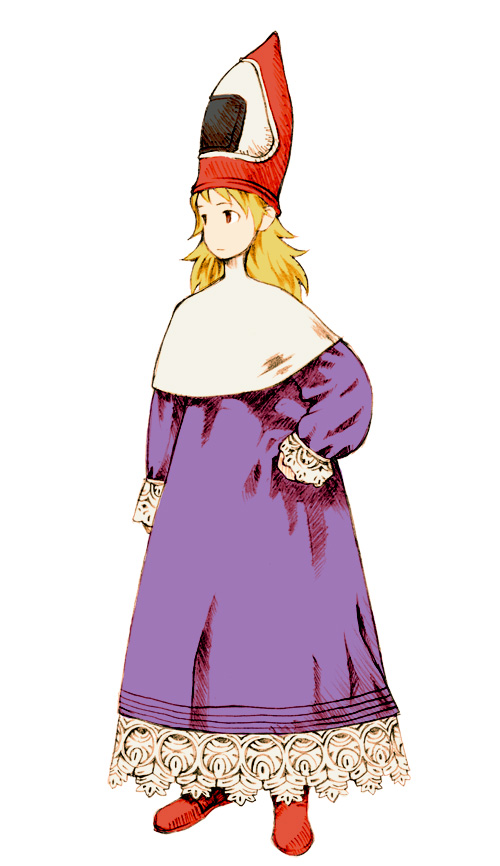zearthp, hoshii miki, time mage, time mage (fft), final fantasy, final fantasy tactics, idolmaster, idolmaster (classic), idolmaster 1, 1girl, blonde hair, female focus, food, full body, hand on own hip, hat, hip focus, long hair, onigiri, parody, poncho, robe, simple background, solo, style parody, wizard hat