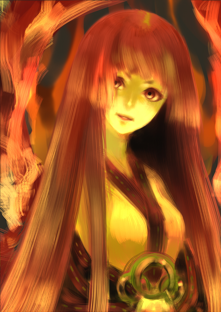 te okure, teo kure, bad id, bad pixiv id, fantasy, long hair, red eyes, red hair, solo