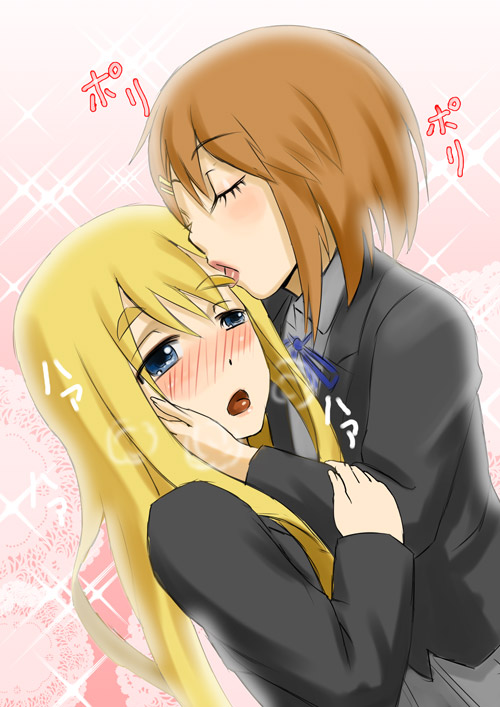 nenashi, hirasawa yui, kotobuki tsumugi, k-on!, eyebrows, bad id, bad pixiv id, 00s, 2girls, licking, multiple girls, school uniform, yuri