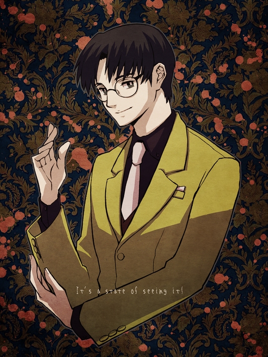 madoka tsumoi, tsumoi, ushiromiya george, umineko no naku koro ni, 00s, 1boy, black hair, glasses, jacket, male focus, necktie, solo