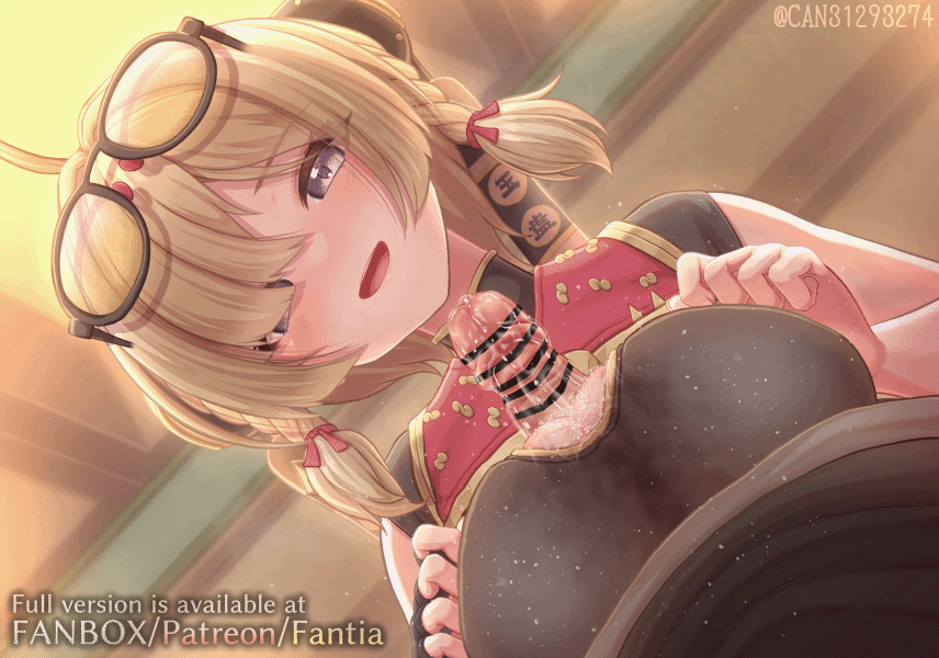 can (canzume), sweety (zenless zone zero), zenless zone zero, animated, animated gif, live2d, looping animation, 1boy, 1girl, artist name, bouncing, bouncing breasts, breasts, cleavage, hetero, large breasts, looking at viewer, paizuri, pov, sex