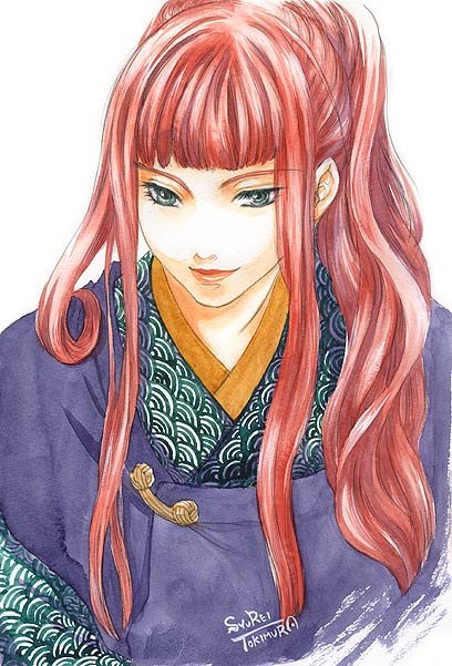 shain, tokimura shurei, nakajima youko, juuni kokuki, traditional media, chinese clothes, hanfu, lips, smirk, solo