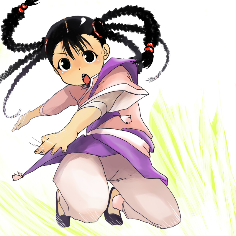 otaki55, may chang, fullmetal alchemist, 00s, 1girl, black eyes, black hair, braid, chinese clothes, female focus, full body, jumping, long hair, open mouth, solo