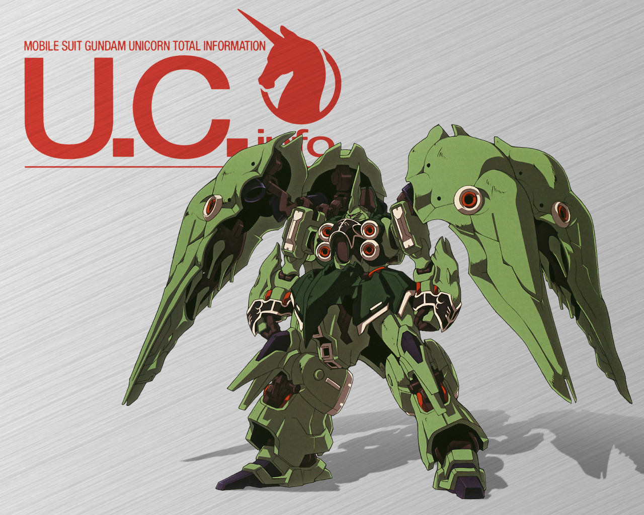 kshatriya, gundam, gundam unicorn, official art, scan, beam cannon, character name, chest cannon, copyright name, genma nobuhiko, machinery, mecha, mecha focus, mobile suit, neo zeon, no humans, one-eyed, realistic, red eyes, robot, science fiction, shadow, solo, title
