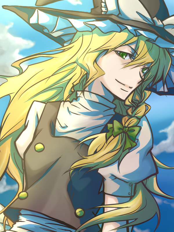 motoki aki, naoya (pixiv), kirisame marisa, touhou, 1girl, blonde hair, female focus, green eyes, hat, solo, witch, witch hat