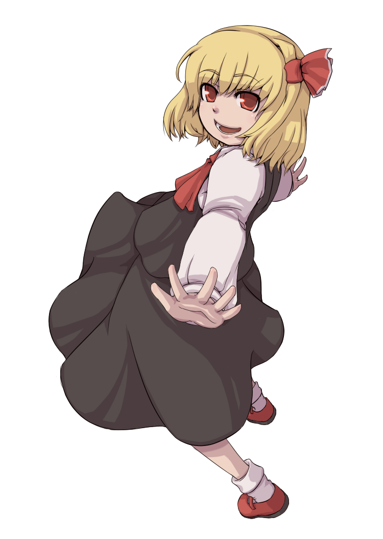 ishikoro, rumia, embodiment of scarlet devil, touhou, bad id, bad pixiv id, 1girl, blonde hair, child, female focus, red eyes, ribbon, simple background, solo, standing, white background