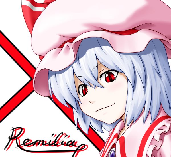 kentairui, remilia scarlet, touhou, bad id, bad pixiv id, 1girl, character name, female focus, portrait, smile, solo