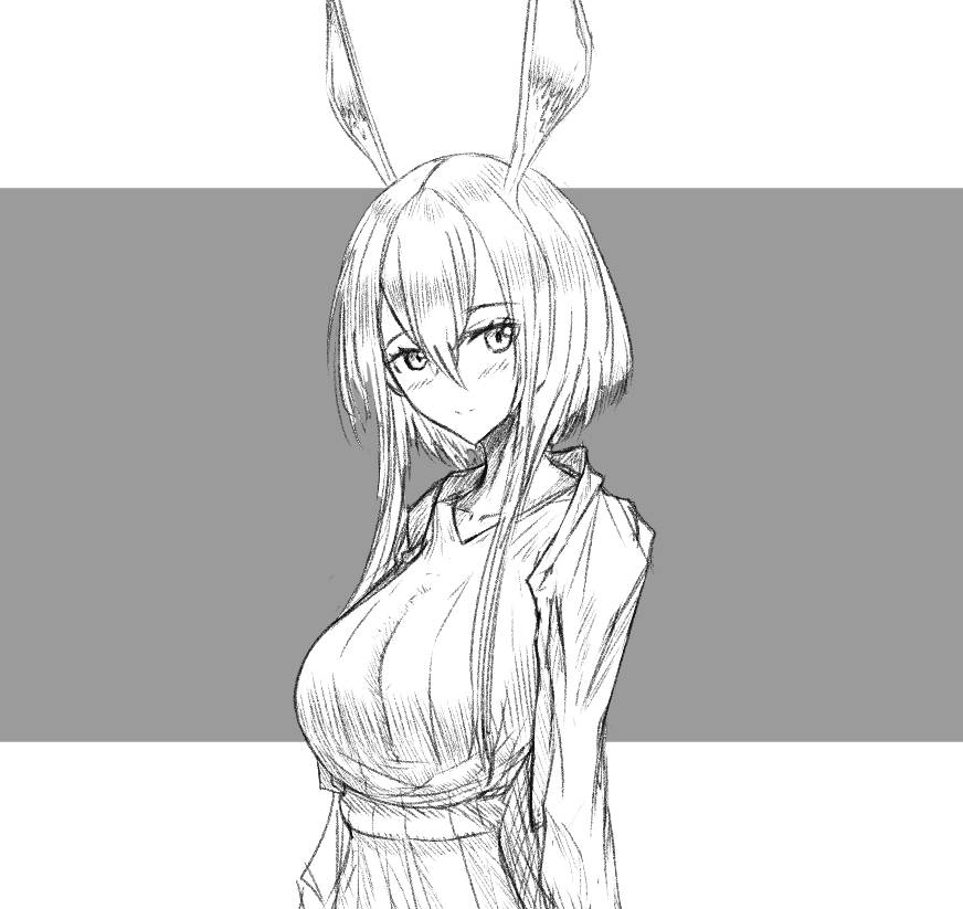amiya (arknights), arknights, aged up, alternate breast size (larger), breasts, large breasts, rabbit ears, rabbit girl, short hair, sidelocks, sketch