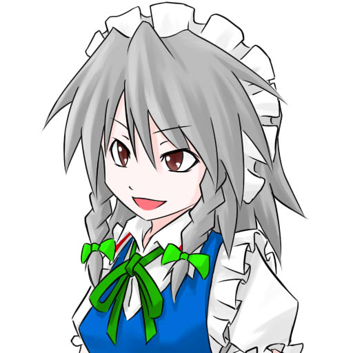 kentairui, izayoi sakuya, touhou, silver hair, bad id, bad pixiv id, 1girl, braid, female focus, short hair, smile, solo, twin braids, upper body