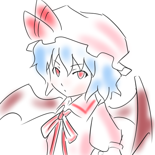 kentairui, remilia scarlet, touhou, bad id, bad pixiv id, 1girl, female focus, hair between eyes, hat, mob cap, simple background, sketch, solo