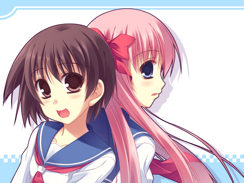 haramura nodoka, miyanaga saki, saki (manga), 00s, bow, hair bow, neckerchief, red neckerchief, school uniform, serafuku